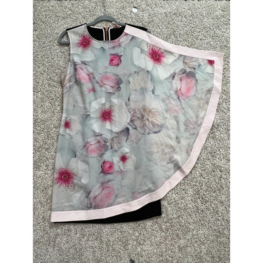 “Ted Baker Floral Asymmetrical Top Women Size 4 Pink Sleeveless Elegant Blouse”